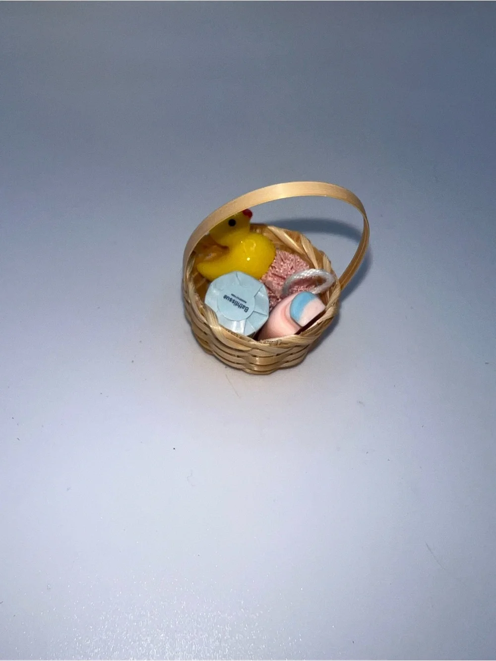 Miniature Baby Bath Basket Toy - Pink & Yellow